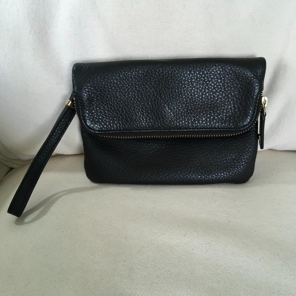 Talbots Black Pebbled Leather Fold Over Wristlet NWOT